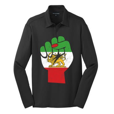 Iranian Flag Female Fist Support Women Of Iran LION SUN FLAG Silk Touch Performance Long Sleeve Polo