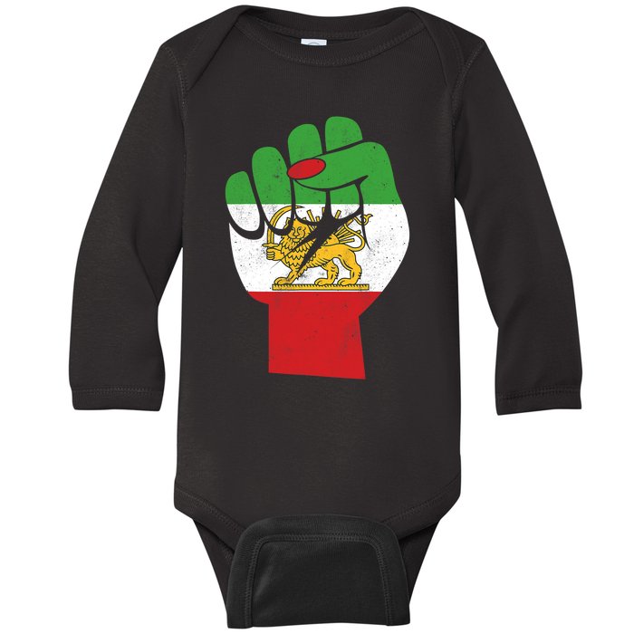 Iranian Flag Female Fist Support Women Of Iran LION SUN FLAG Baby Long Sleeve Bodysuit