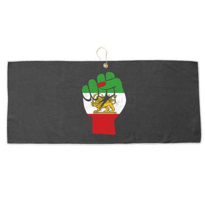 Iranian Flag Female Fist Support Women Of Iran LION SUN FLAG Large Microfiber Waffle Golf Towel