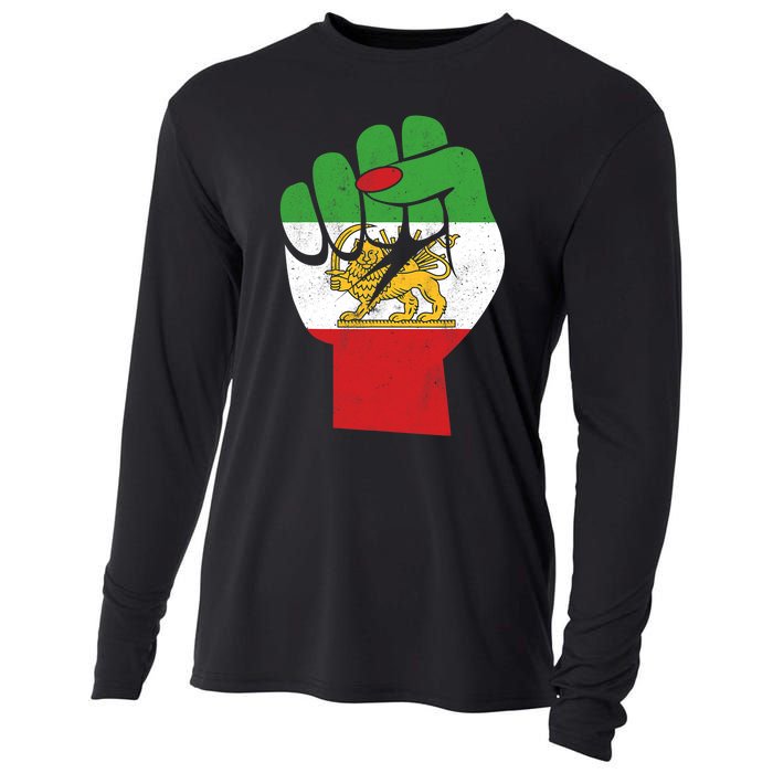 Iranian Flag Female Fist Support Women Of Iran LION SUN FLAG Cooling Performance Long Sleeve Crew