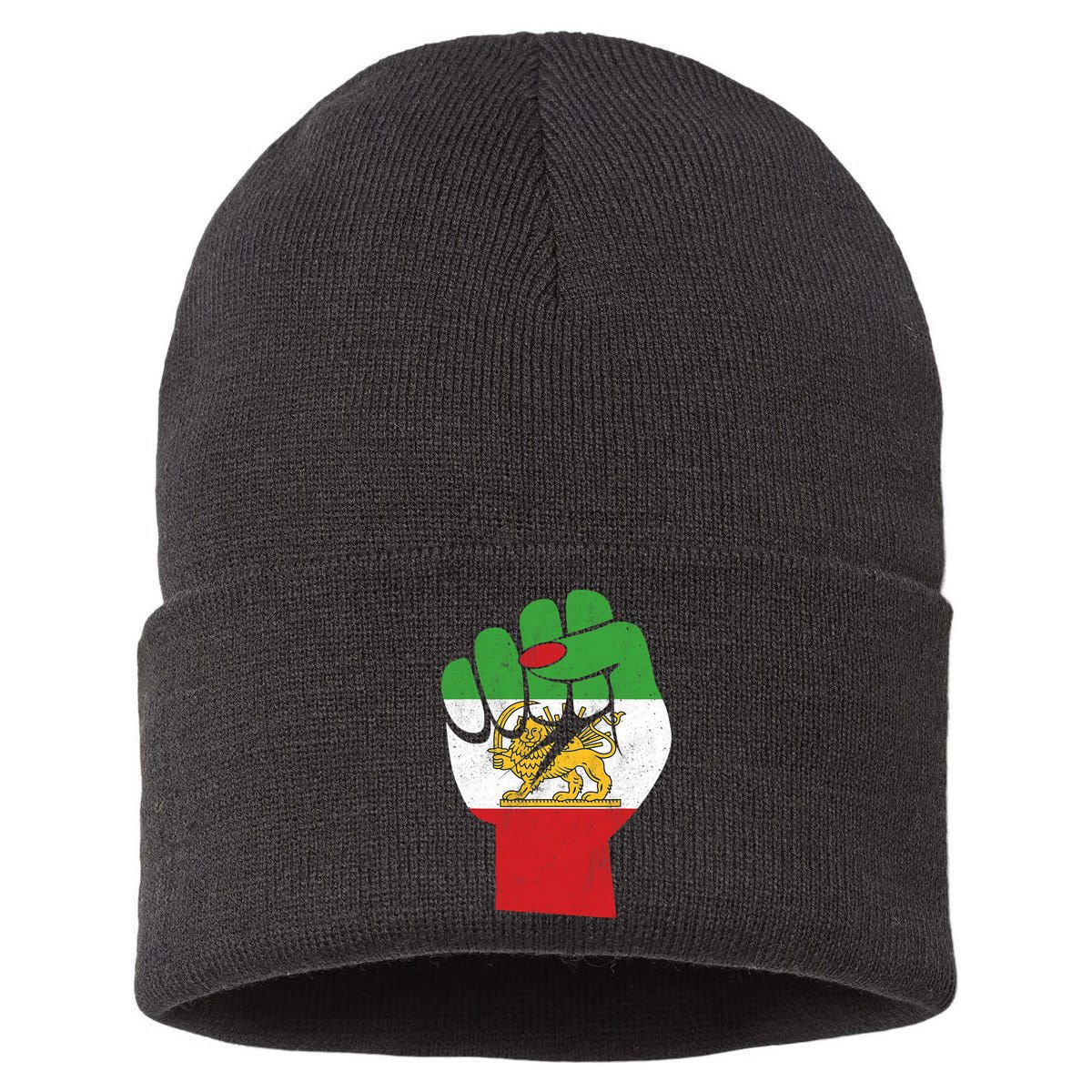 Iranian Flag Female Fist Support Women Of Iran LION SUN FLAG Sustainable Knit Beanie