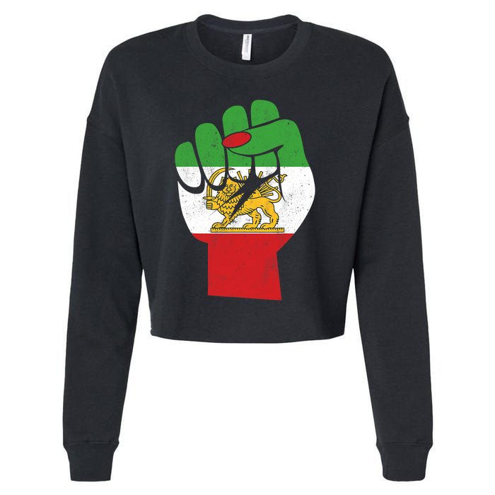 Iranian Flag Female Fist Support Women Of Iran LION SUN FLAG Cropped Pullover Crew