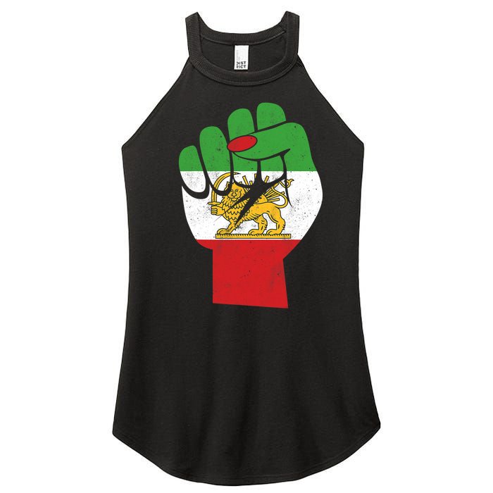 Iranian Flag Female Fist Support Women Of Iran LION SUN FLAG Women's Perfect Tri Rocker Tank