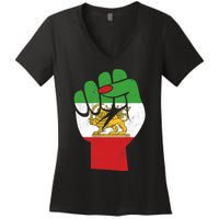 Iranian Flag Female Fist Support Women Of Iran LION SUN FLAG Women's V-Neck T-Shirt