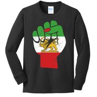 Iranian Flag Female Fist Support Women Of Iran LION SUN FLAG Kids Long Sleeve Shirt