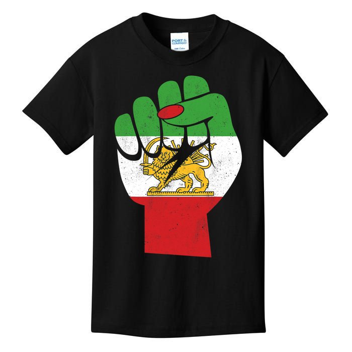 Iranian Flag Female Fist Support Women Of Iran LION SUN FLAG Kids T-Shirt