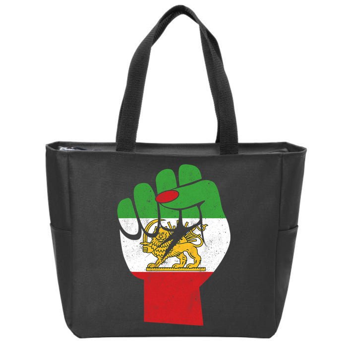 Iranian Flag Female Fist Support Women Of Iran LION SUN FLAG Zip Tote Bag