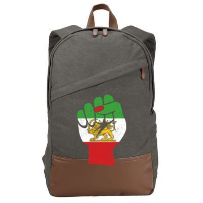 Iranian Flag Female Fist Support Women Of Iran LION SUN FLAG Cotton Canvas Backpack