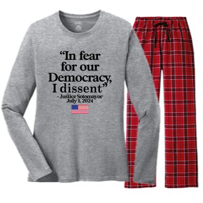 In Fear For Our Democracy I Dessent Justice Sotomayor Usa Women's Long Sleeve Flannel Pajama Set 