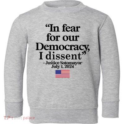 In Fear For Our Democracy I Dessent Justice Sotomayor Usa Toddler Sweatshirt