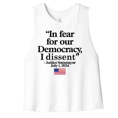 In Fear For Our Democracy I Dessent Justice Sotomayor Usa Women's Racerback Cropped Tank