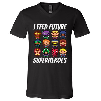 I Feed Future Superheroes School Lunch Lady Squad V-Neck T-Shirt