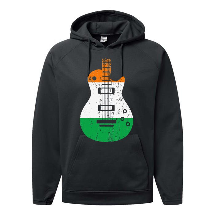 Ireland Flag Guitar Vintage Musician Performance Fleece Hoodie