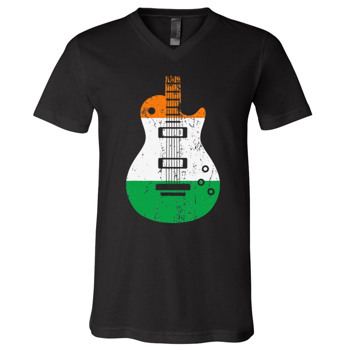 Ireland Flag Guitar Vintage Musician V-Neck T-Shirt