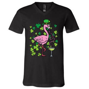 Irish Flamingo Green Saint Patrick Day Lucky St Pattys V-Neck T-Shirt