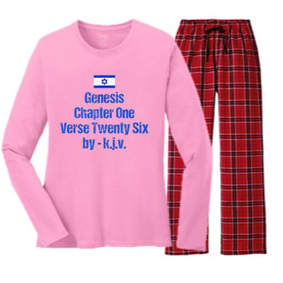 Israel Flag G.E.N.E.S.I.S Chapter One Verse Twenty Six Women's Long Sleeve Flannel Pajama Set 