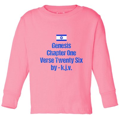 Israel Flag G.E.N.E.S.I.S Chapter One Verse Twenty Six Toddler Long Sleeve Shirt