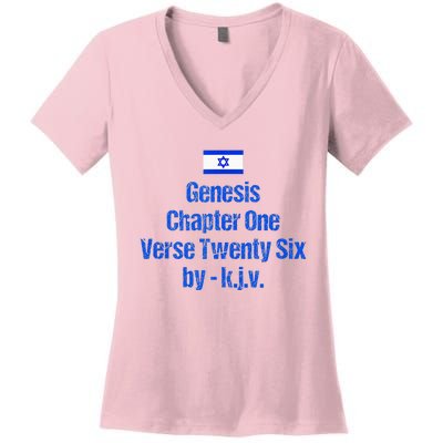 Israel Flag G.E.N.E.S.I.S Chapter One Verse Twenty Six Women's V-Neck T-Shirt