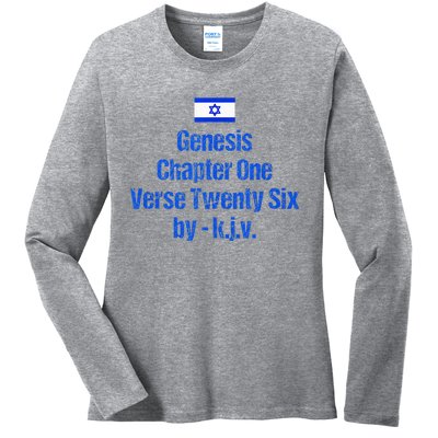 Israel Flag G.E.N.E.S.I.S Chapter One Verse Twenty Six Ladies Long Sleeve Shirt