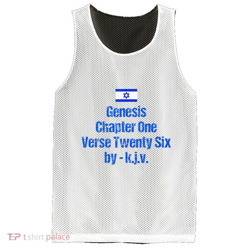 Israel Flag G.E.N.E.S.I.S Chapter One Verse Twenty Six Mesh Reversible Basketball Jersey Tank