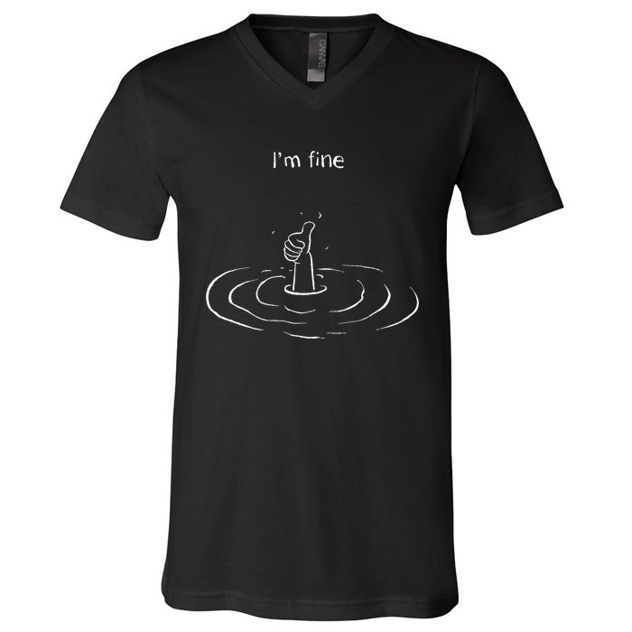 IM Fine Hand Sign Funny Art Submerged Under Water V-Neck T-Shirt