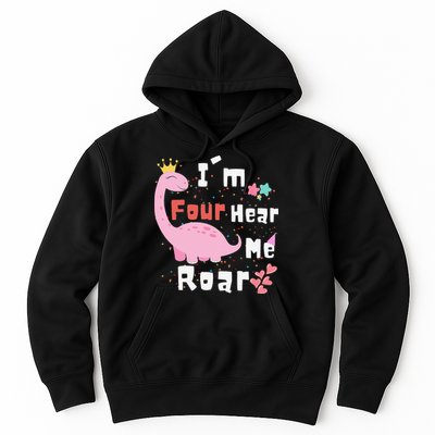 I'm Four Hear Me Roar Dinosaur 4th Birthday Party Hoodie