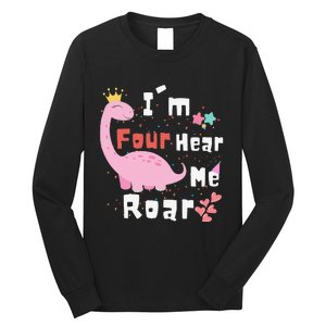 I'm Four Hear Me Roar Dinosaur 4th Birthday Party Long Sleeve Shirt