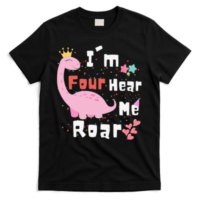 I'm Four Hear Me Roar Dinosaur 4th Birthday Party T-Shirt