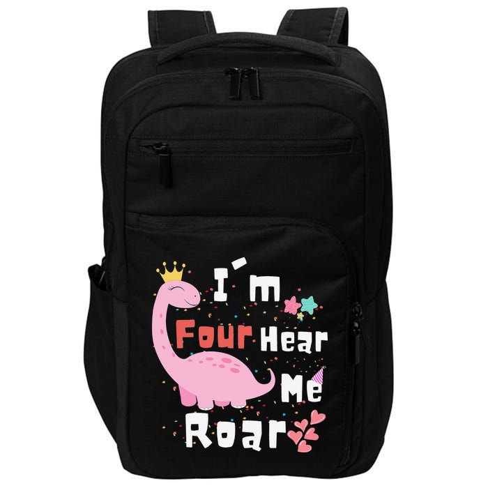 I'm Four Hear Me Roar Dinosaur 4th Birthday Party Impact Tech Backpack