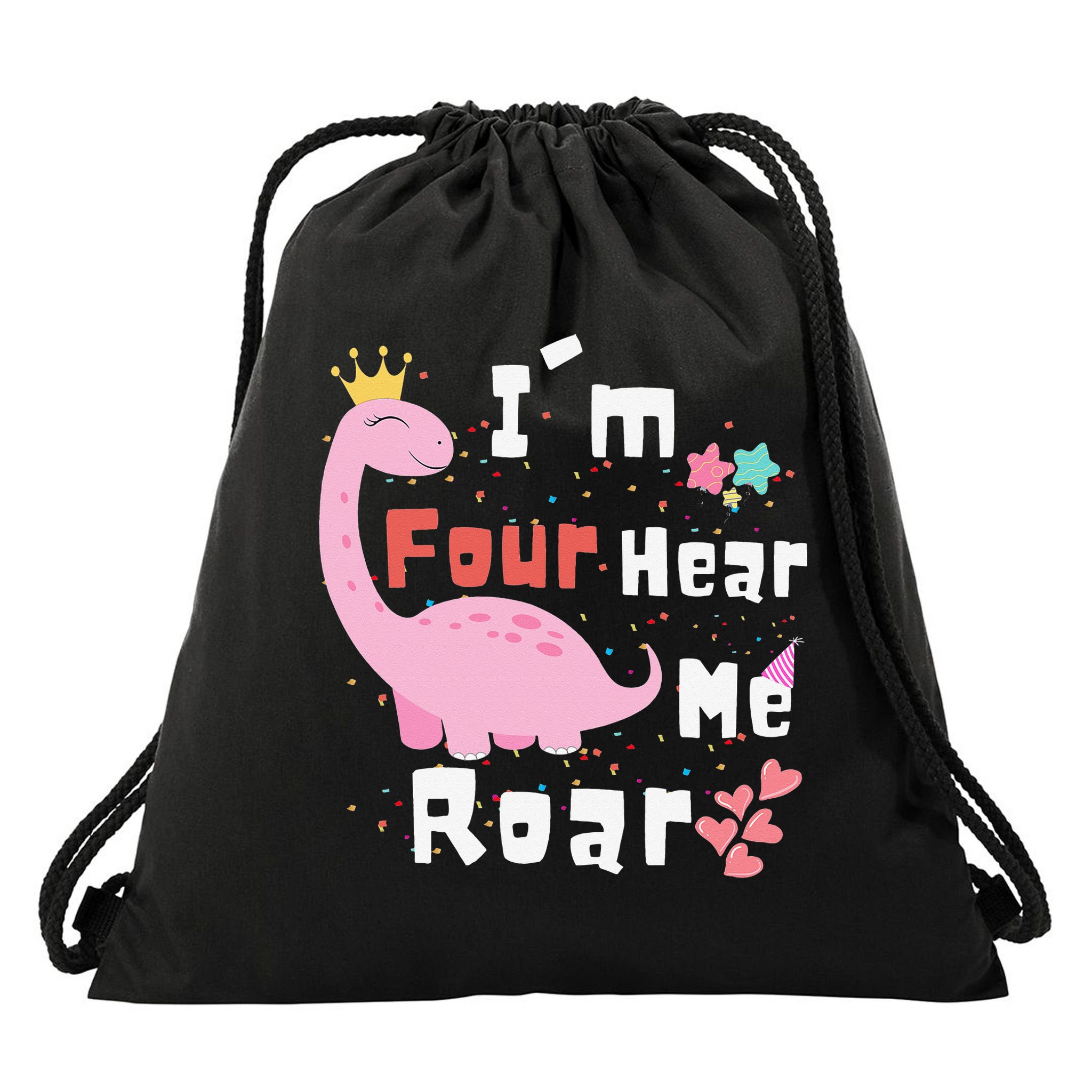 I'm Four Hear Me Roar Dinosaur 4th Birthday Party Drawstring Bag
