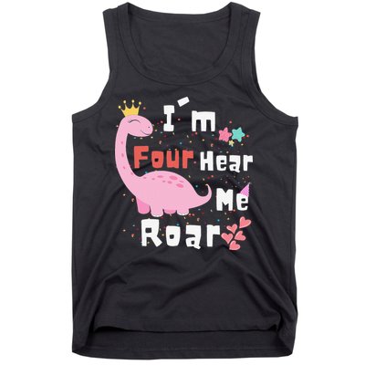 I'm Four Hear Me Roar Dinosaur 4th Birthday Party Tank Top