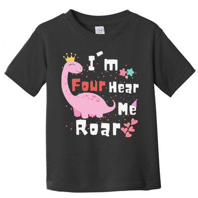 I'm Four Hear Me Roar Dinosaur 4th Birthday Party Toddler T-Shirt