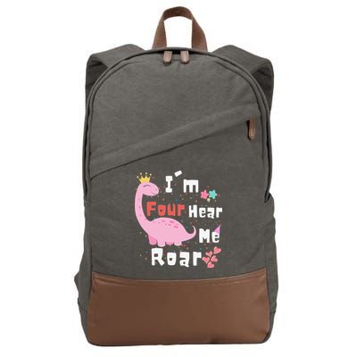 I'm Four Hear Me Roar Dinosaur 4th Birthday Party Cotton Canvas Backpack