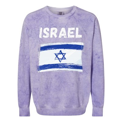 Israel Flag Holiday Vintage Grunge Israeli Flag Colorblast Crewneck Sweatshirt