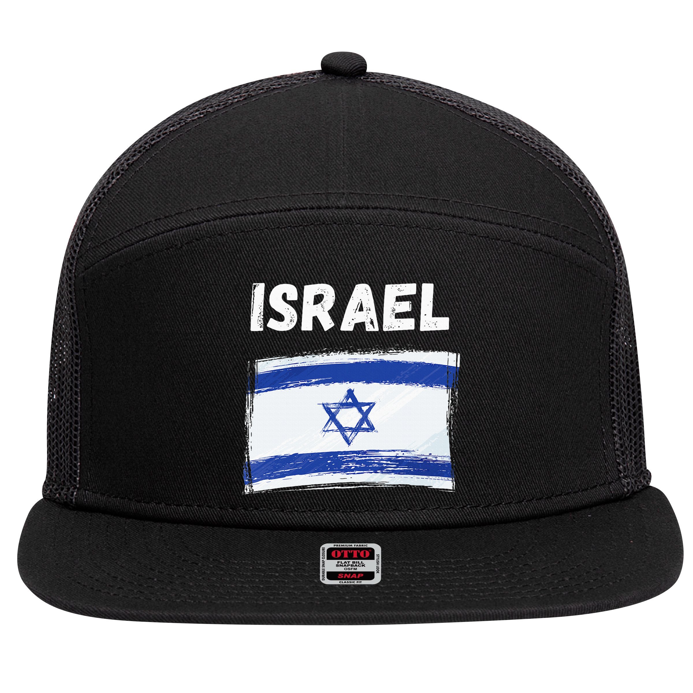 Israel Flag Holiday Vintage Grunge Israeli Flag 7 Panel Mesh Trucker Snapback Hat