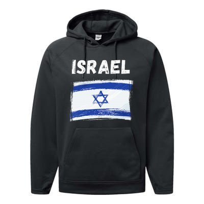 Israel Flag Holiday Vintage Grunge Israeli Flag Performance Fleece Hoodie