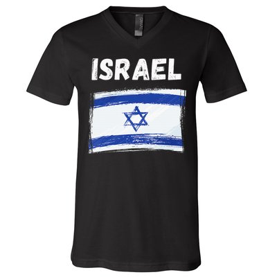 Israel Flag Holiday Vintage Grunge Israeli Flag V-Neck T-Shirt