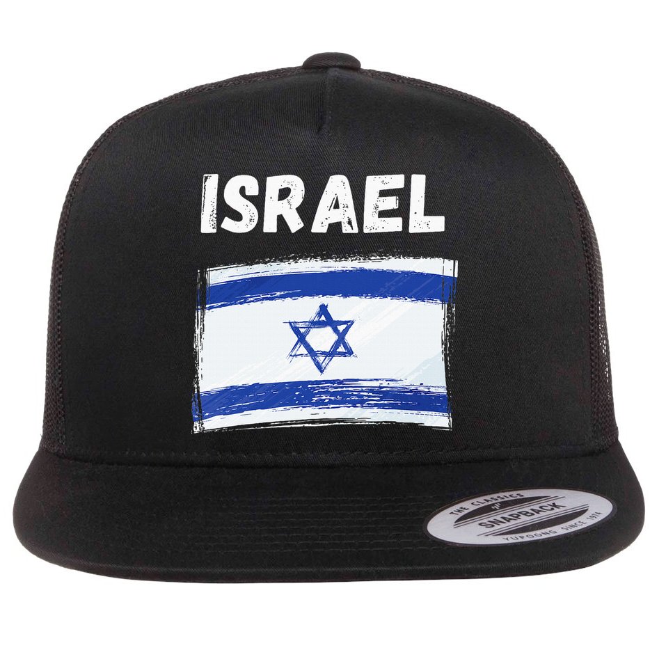 Israel Flag Holiday Vintage Grunge Israeli Flag Flat Bill Trucker Hat
