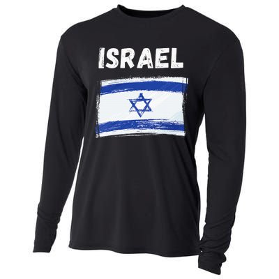 Israel Flag Holiday Vintage Grunge Israeli Flag Cooling Performance Long Sleeve Crew