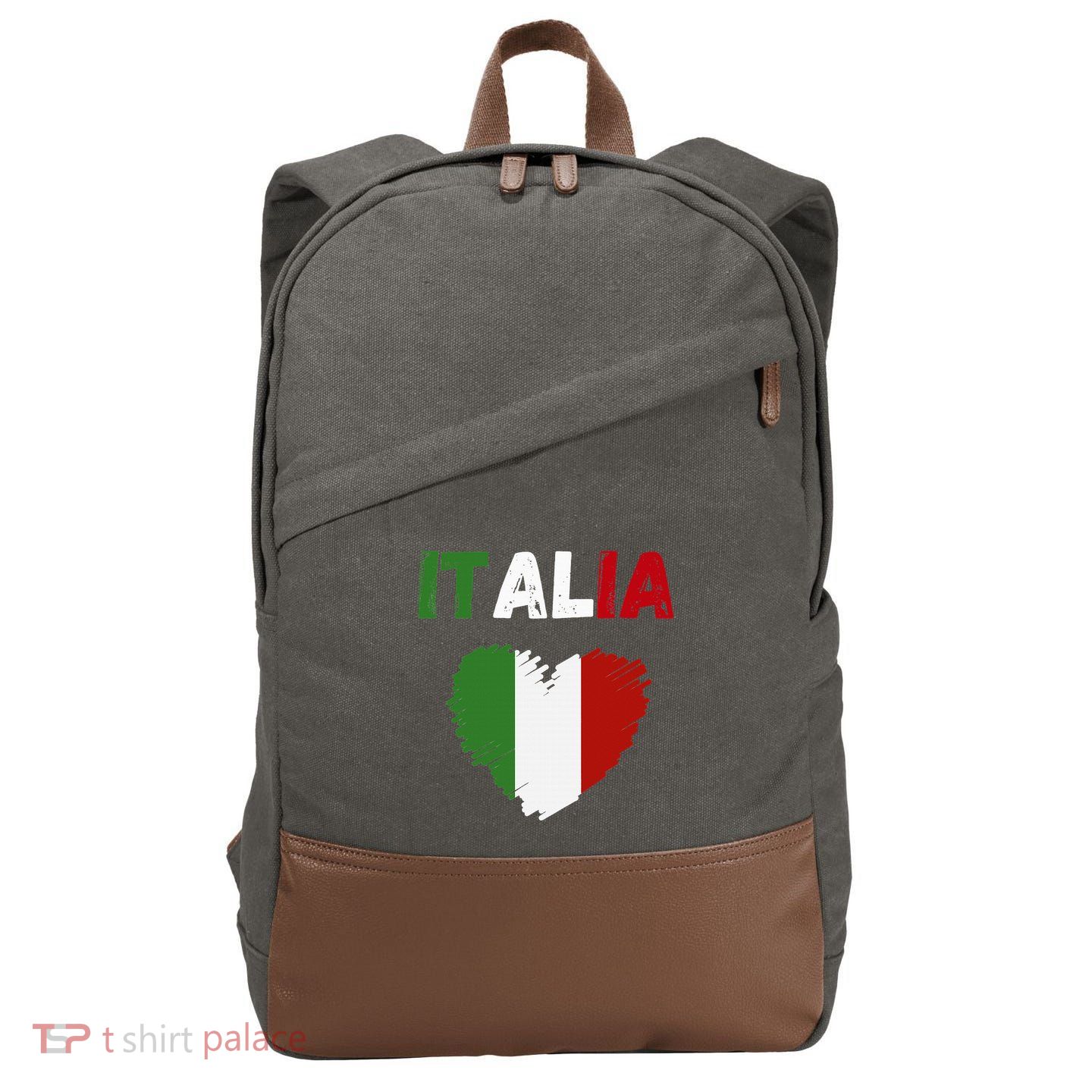 Italy Flag Holiday Italy Heart Italian Flag Cotton Canvas Backpack