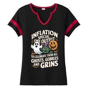 Inflation Funny Halloween Costume Thanksgiving Christmas Long Sleeve Ladies Halftime Notch Neck Tee