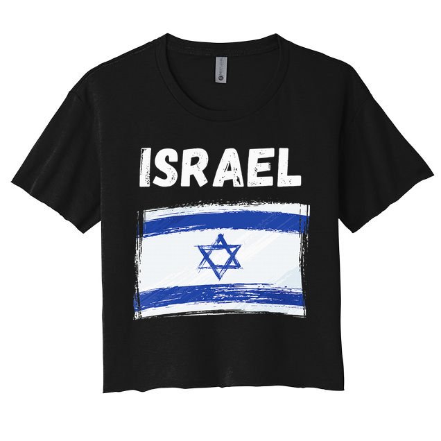 Israel Flag Holiday Vintage Grunge Israeli Flag Crop Top