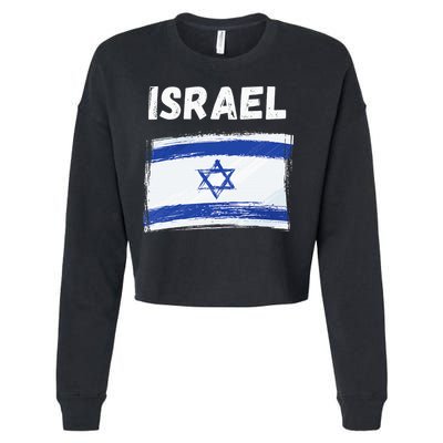 Israel Flag Holiday Vintage Grunge Israeli Flag Cropped Pullover Crew