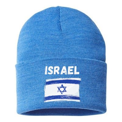 Israel Flag Holiday Vintage Grunge Israeli Flag Sustainable Knit Beanie