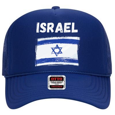 Israel Flag Holiday Vintage Grunge Israeli Flag High Crown Mesh Back Trucker Hat