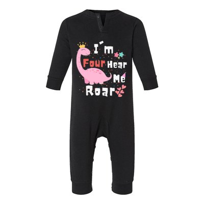 I'm Four Hear Me Roar Dinosaur 4th Birthday Party Infant Fleece One Piece