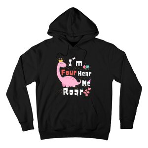 I'm Four Hear Me Roar Dinosaur 4th Birthday Party Hoodie