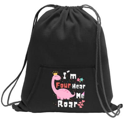 I'm Four Hear Me Roar Dinosaur 4th Birthday Party Sweatshirt Cinch Pack Bag