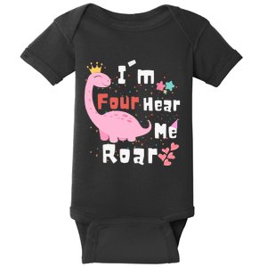 I'm Four Hear Me Roar Dinosaur 4th Birthday Party Baby Bodysuit