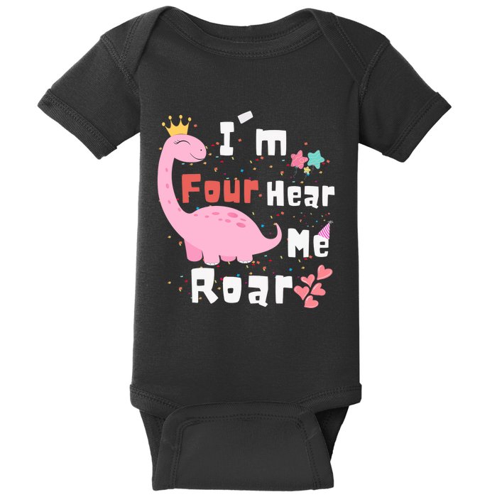 I'm Four Hear Me Roar Dinosaur 4th Birthday Party Baby Bodysuit